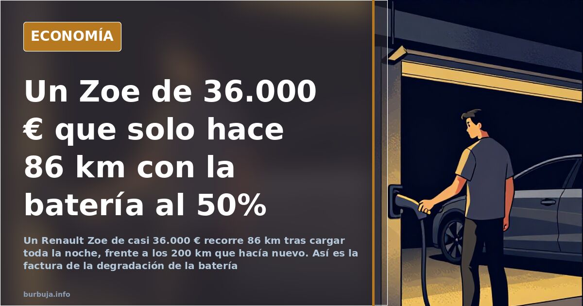 Cuadro de instrumentos de un coche eléctrico mostrando una autonomía reducida, reflejo de la degradación de la batería del Re