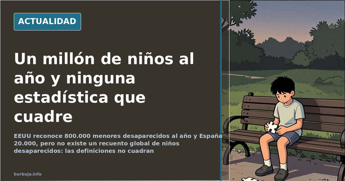 Sala de comisaría con una silla vacía y la fotografía de un niño sobre la mesa, bajo luz natural neutra, ilustración sobre ni