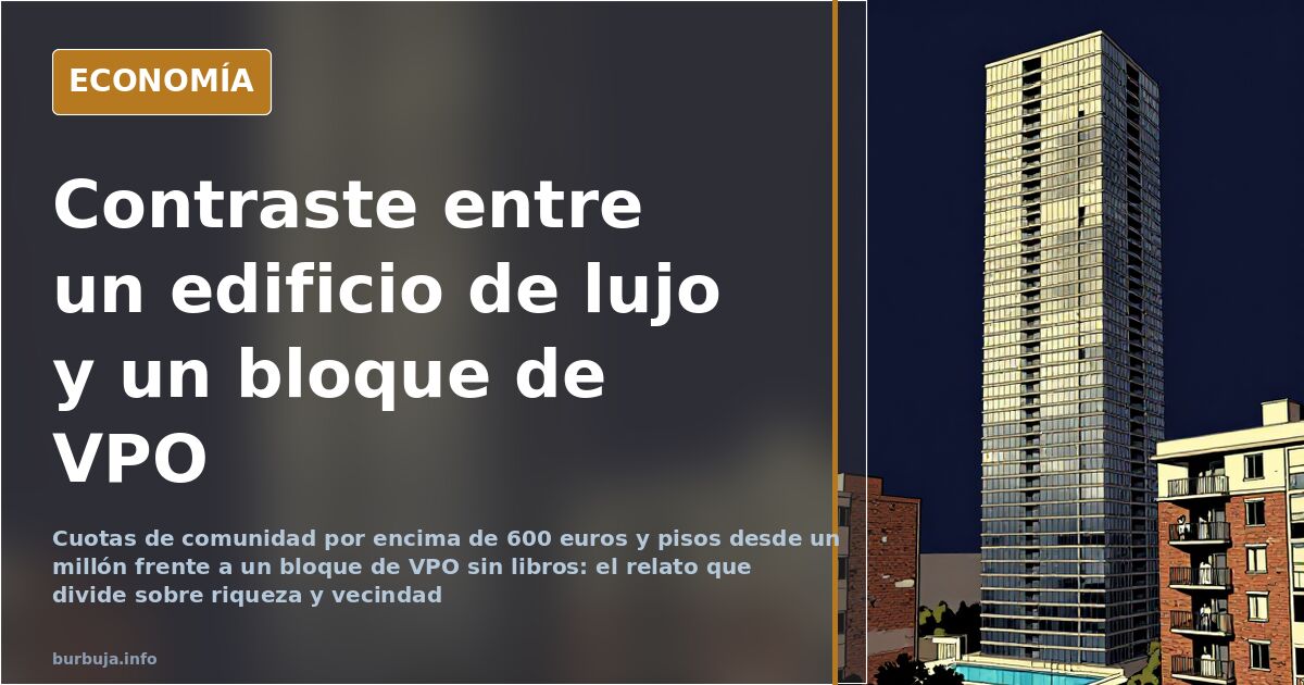 Fachada de un edificio de viviendas de lujo junto a un bloque de protección oficial, contraste descrito por un forero