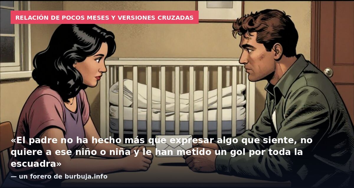 Relación de pocos meses y versiones cruzadas: «El padre no ha hecho más que expresar algo que siente, no quiere a ese niño o niña y le han metido un gol por toda la escuadra» — un forero de burbuja.info