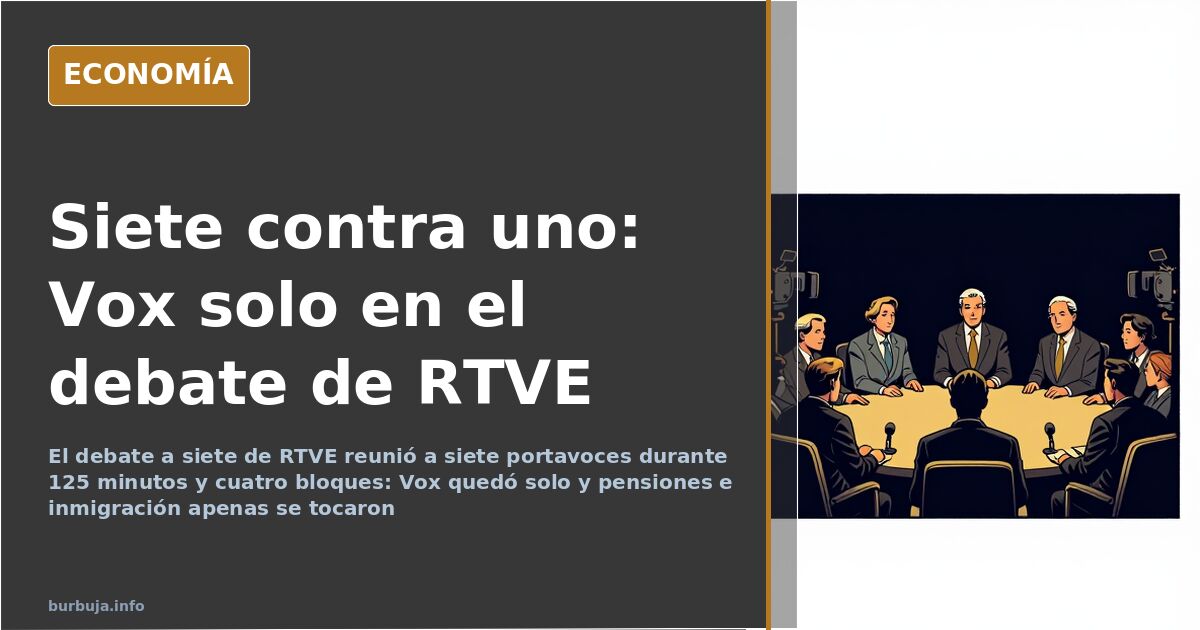 Representación del debate a siete de RTVE, con Vox frente al resto de portavoces