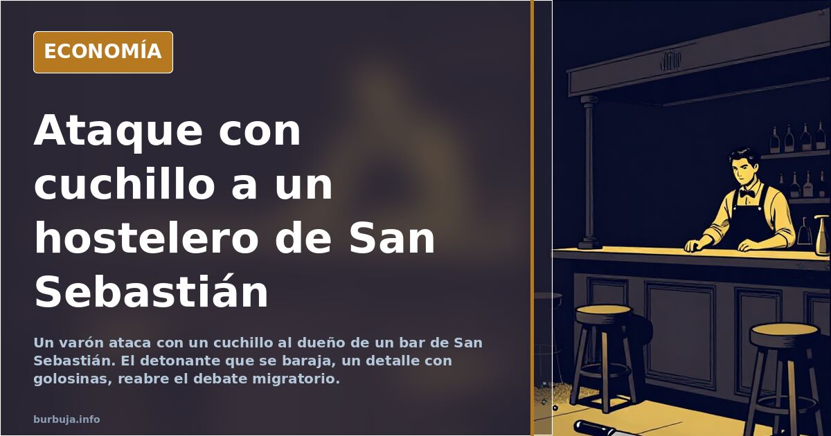 Escena de forcejeo con arma blanca entre dos hombres en el interior de un bar, ilustración sobria en tonos azul marino y dora