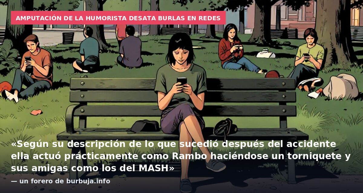 Amputación de la humorista desata burlas en redes: «Según su descripción de lo que sucedió después del accidente ella actuó prácticamente como Rambo haciéndose un torniquete y sus amigas como los del MASH» — un forero de burbuja.info