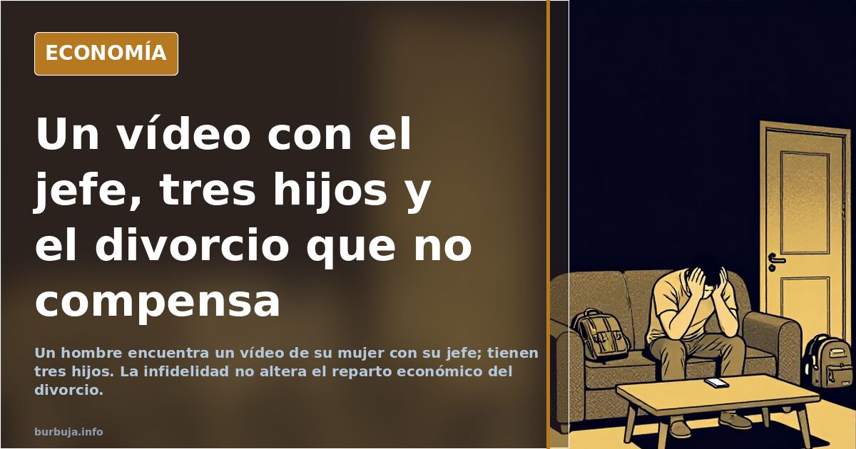 Ilustración editorial de un teléfono móvil iluminando una mesa oscura junto a documentos de divorcio y una calculadora