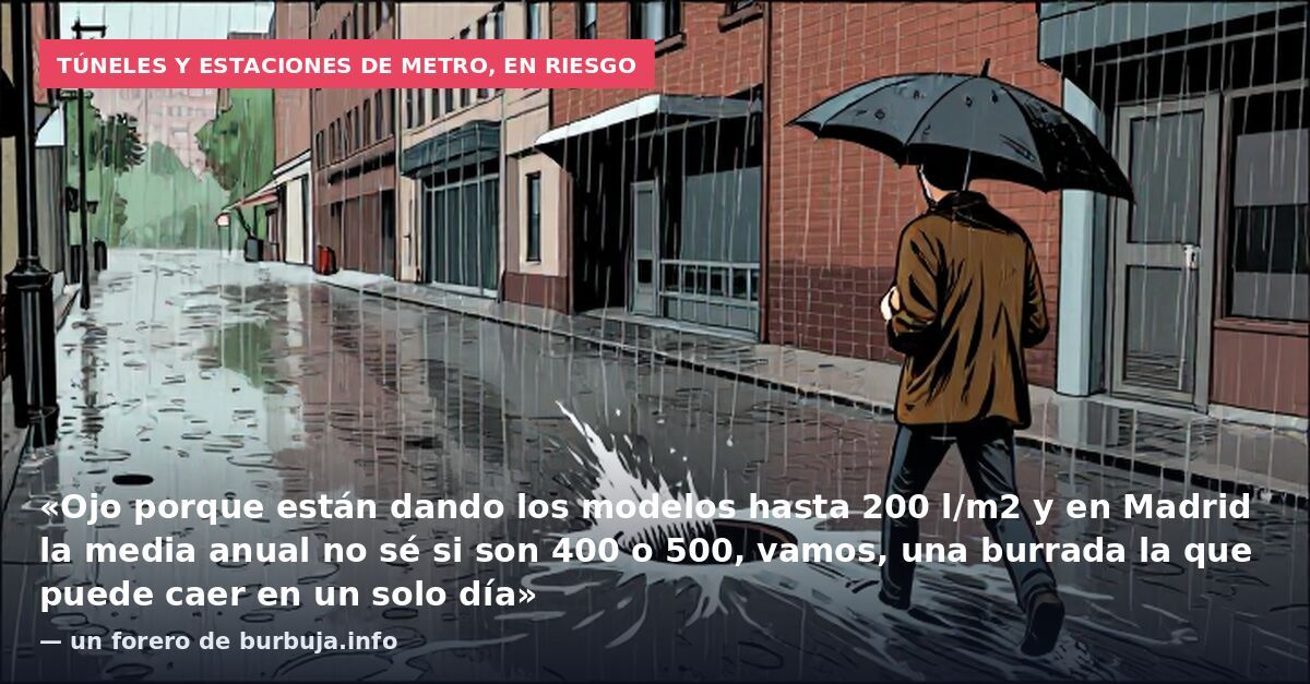 Túneles y estaciones de metro, en riesgo: «Ojo porque están dando los modelos hasta 200 l/m2 y en Madrid la media anual no sé si son 400 o 500, vamos, una burrada la que puede caer en un solo día» — un forero de burbuja.info