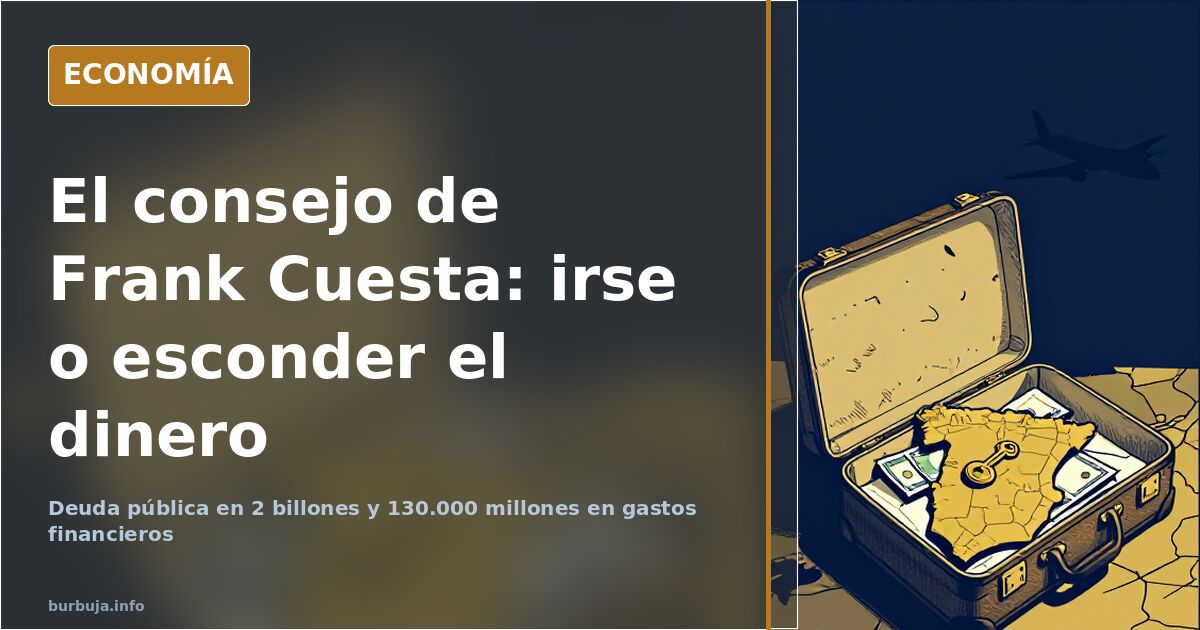 Maleta abierta sobre un mapa de España con billetes y una llave, ilustración editorial sobre emigrar y esconder el dinero