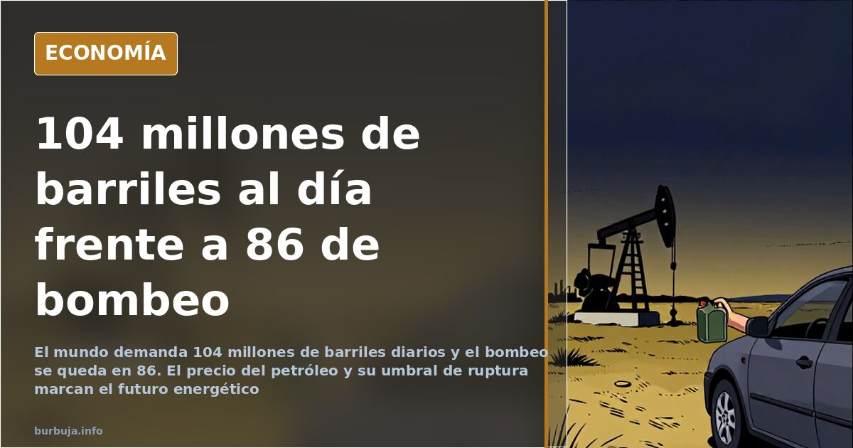 Ilustración editorial sobre el precio del petróleo con gráficos descendentes, barriles y una refinería en azul marino y dorad
