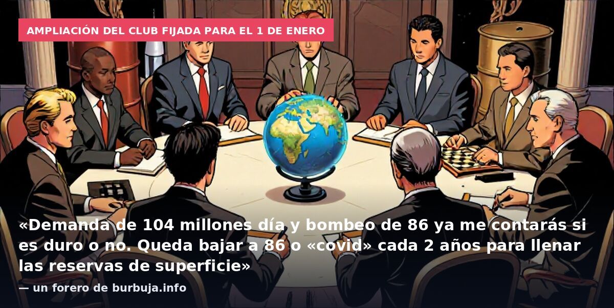 Ampliación del club fijada para el 1 de enero: «Demanda de 104 millones día y bombeo de 86 ya me contarás si es duro o no. Queda bajar a 86 o «covid» cada 2 años para llenar las reservas de superficie» — un forero de burbuja.info