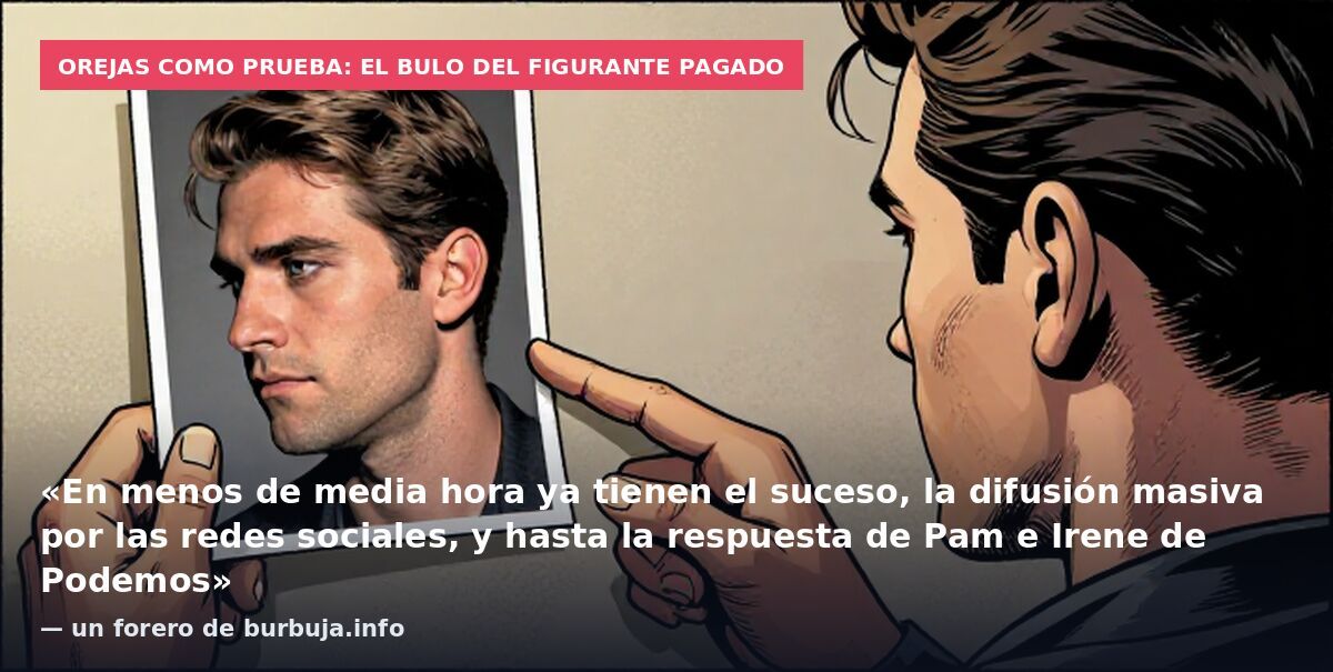Orejas como prueba: el bulo del figurante pagado: «En menos de media hora ya tienen el suceso, la difusión masiva por las redes sociales, y hasta la respuesta de Pam e Irene de Podemos» — un forero de burbuja.info