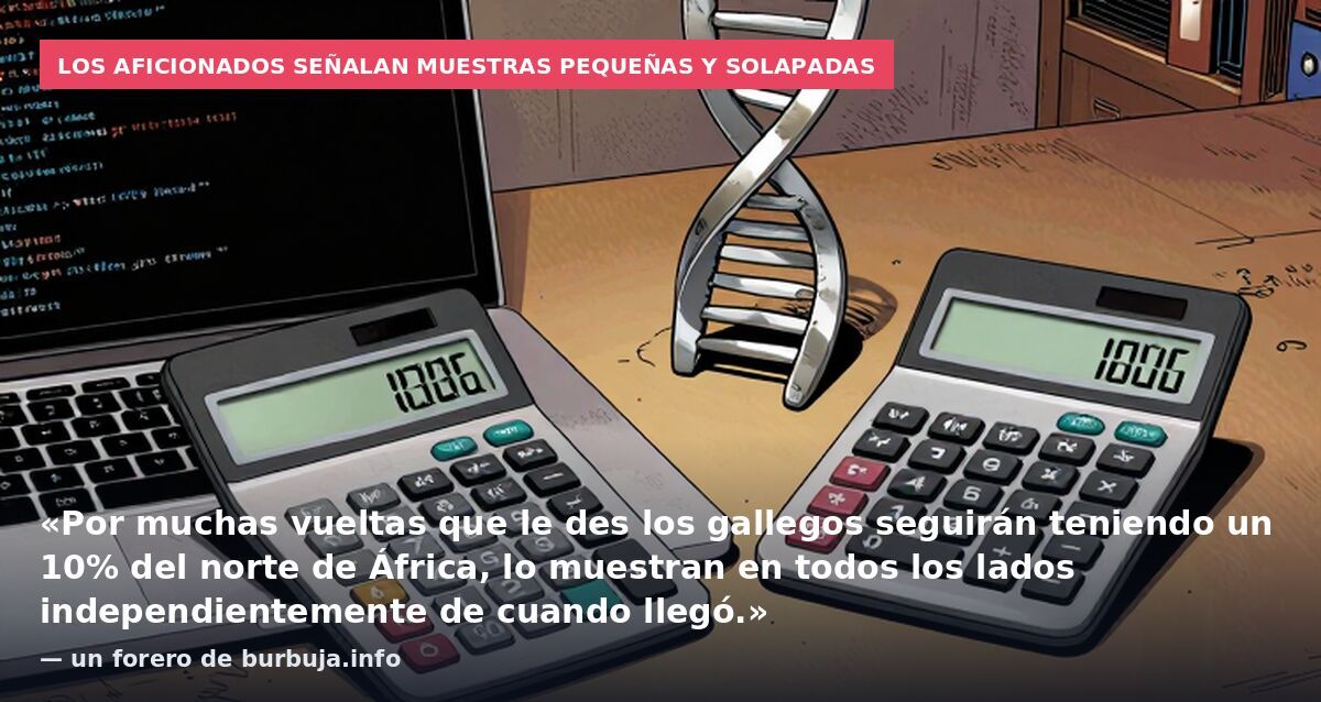 Los aficionados señalan muestras pequeñas y solapadas: «Por muchas vueltas que le des los gallegos seguirán teniendo un 10% del norte de África, lo muestran en todos los lados independientemente de cuando llegó.» — un forero de burbuja.info