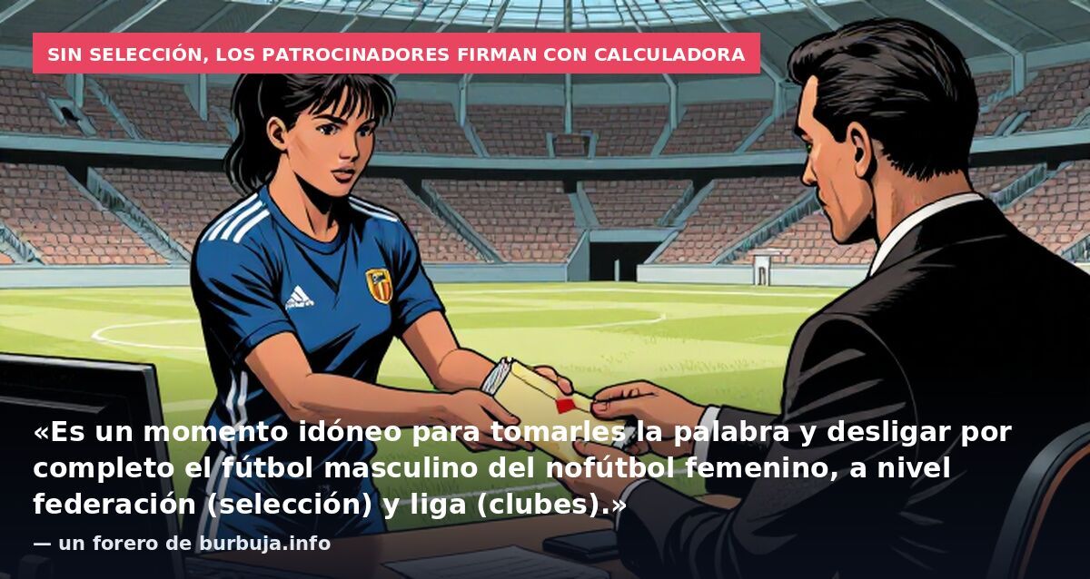Sin selección, los patrocinadores firman con calculadora: «Es un momento idóneo para tomarles la palabra y desligar por completo el fútbol masculino del nofútbol femenino, a nivel federación (selección) y liga (clubes).» — un forero de burbuja.info