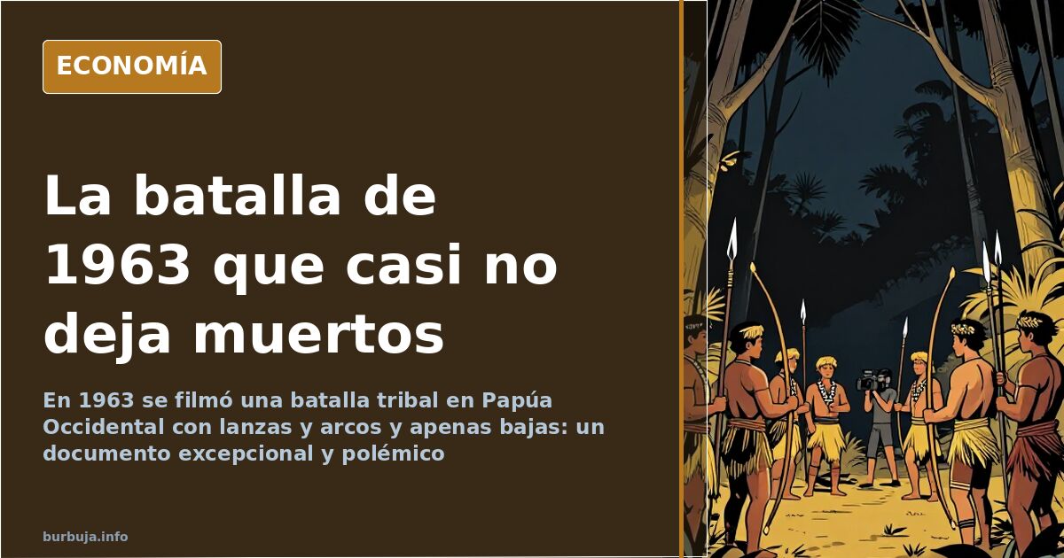 Guerreros con lanzas y arcos durante una batalla tribal filmada en Papúa Occidental en 1963