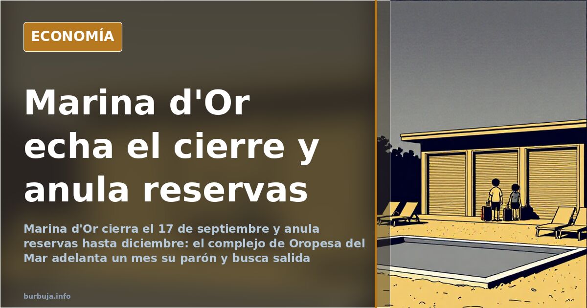 Fachada de hotel cerrado en el complejo Marina d'Or de Oropesa del Mar con tumbonas vacías junto a la piscina