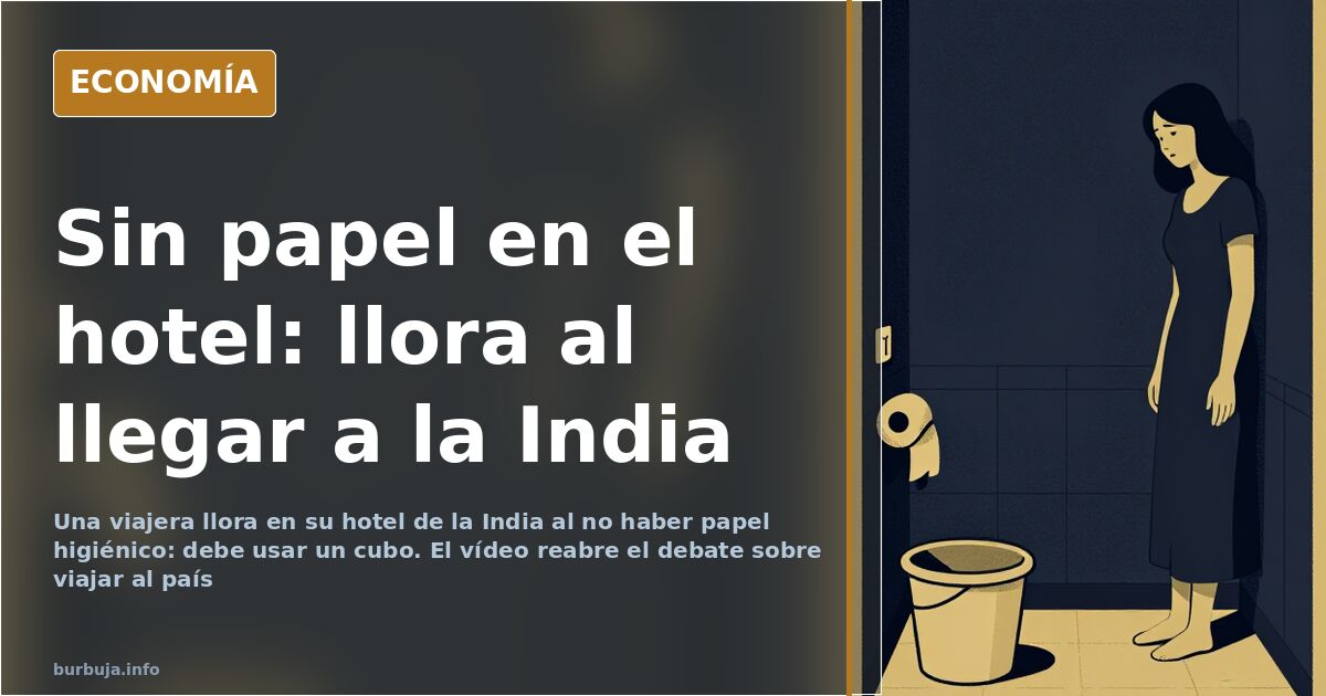 Baño de un hotel en la India con un cubo de agua, escena del vídeo de la viajera que no encontró papel higiénico