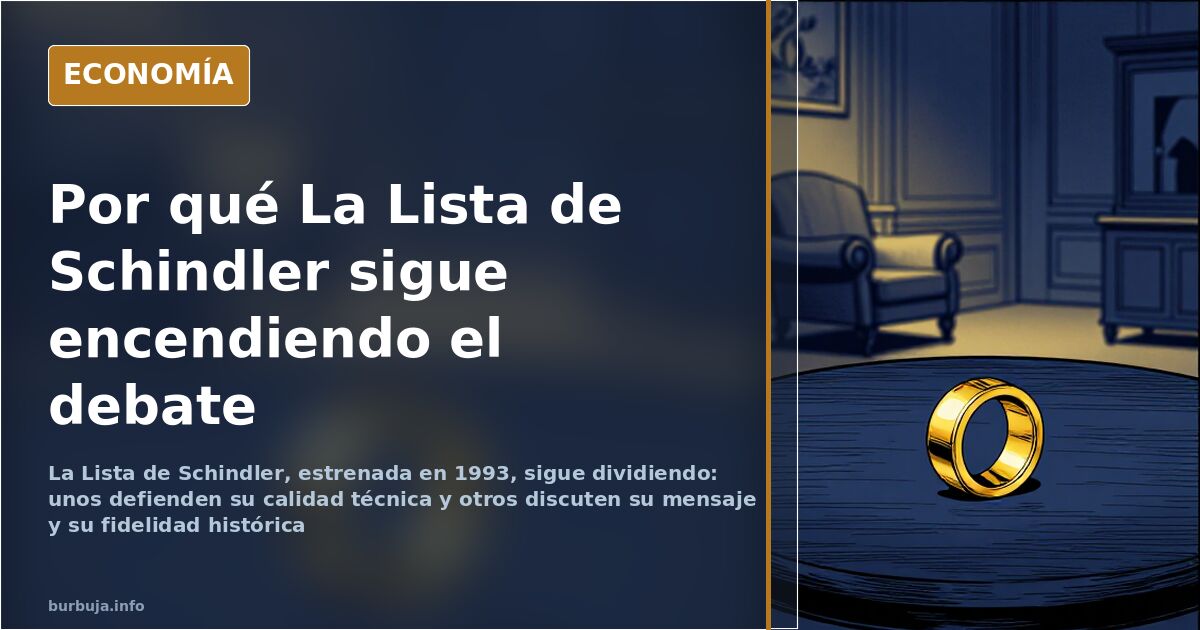 Ilustración editorial de La Lista de Schindler con un alfiler de oro sobre una mesa oscura y fondo de sala de época en azul y