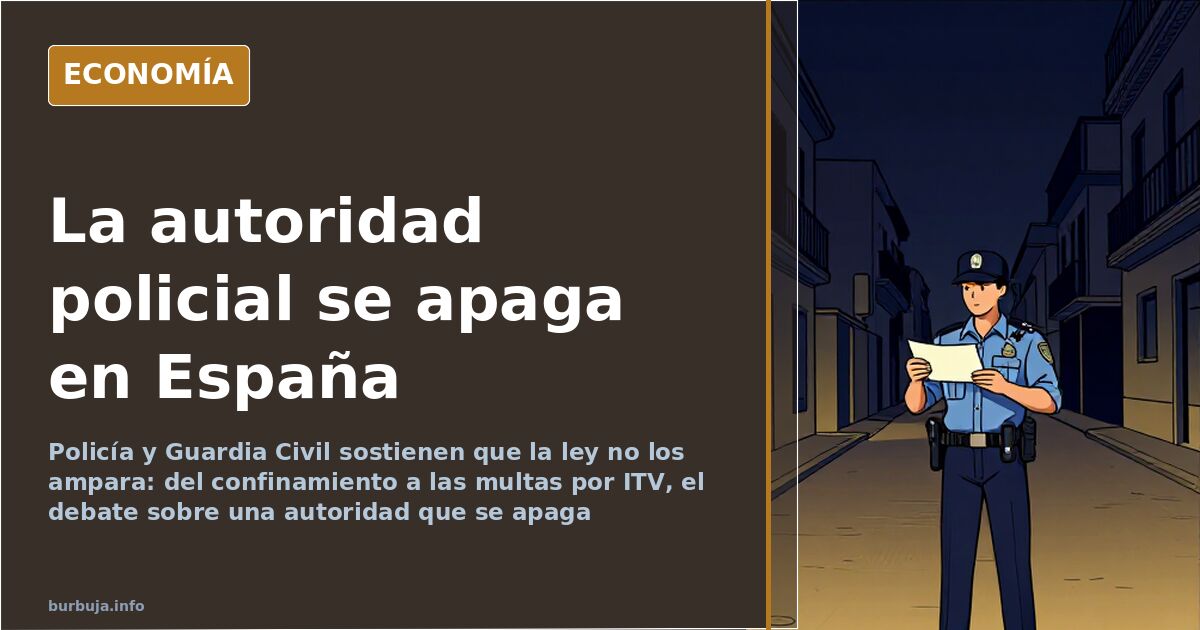Ilustración editorial de un agente de policía junto a una multa de tráfico, símbolo del debate sobre la autoridad policial en