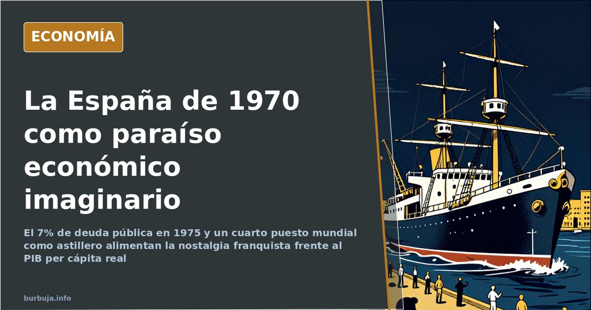 Calle española de los años setenta con viandantes y coches clásicos, imagen de archivo que alimenta la nostalgia franquista