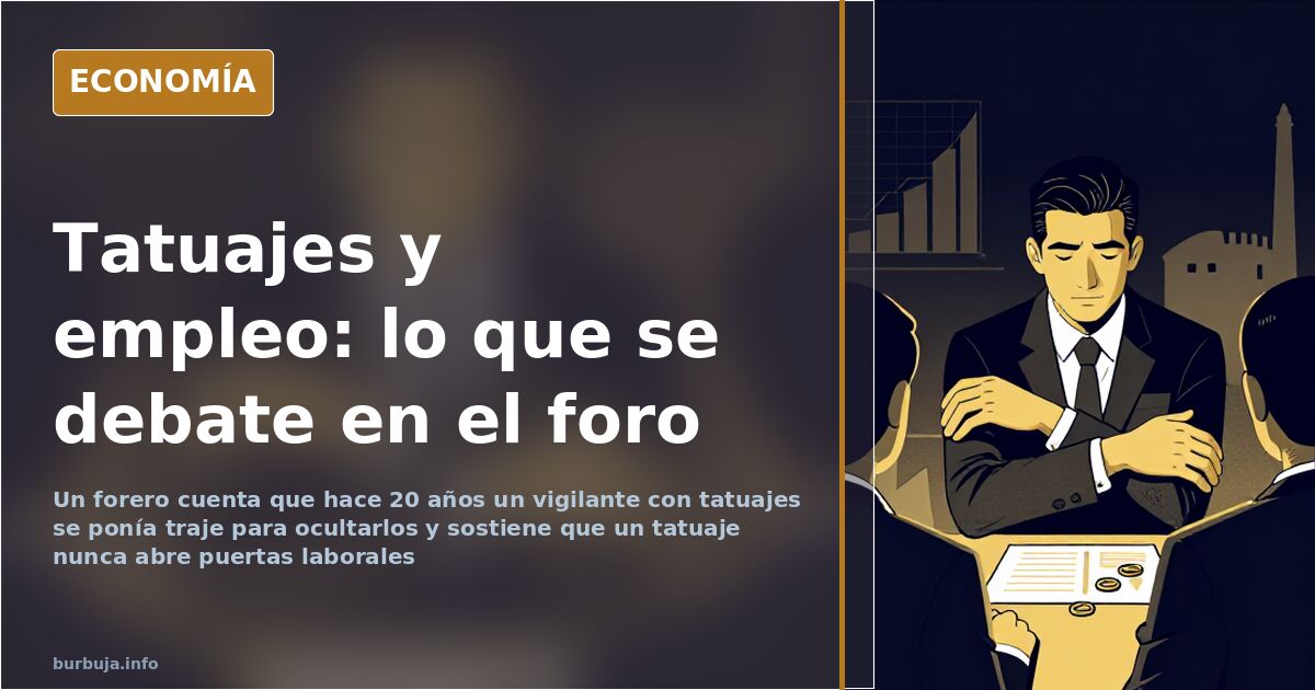 Ilustración de un brazo tatuado ante una puerta de oficina cerrada, para ilustrar el debate sobre tatuajes y empleo