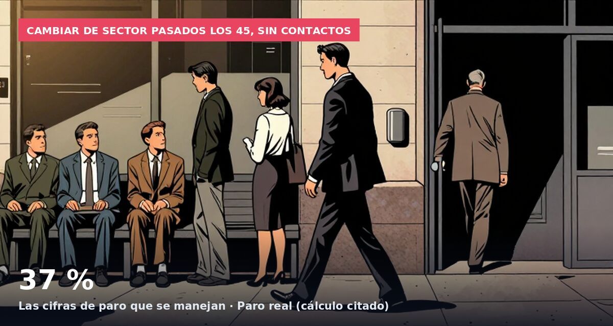 Cambiar de sector pasados los 45, sin contactos: 37 % Las cifras de paro que se manejan · Paro real (cálculo citado)