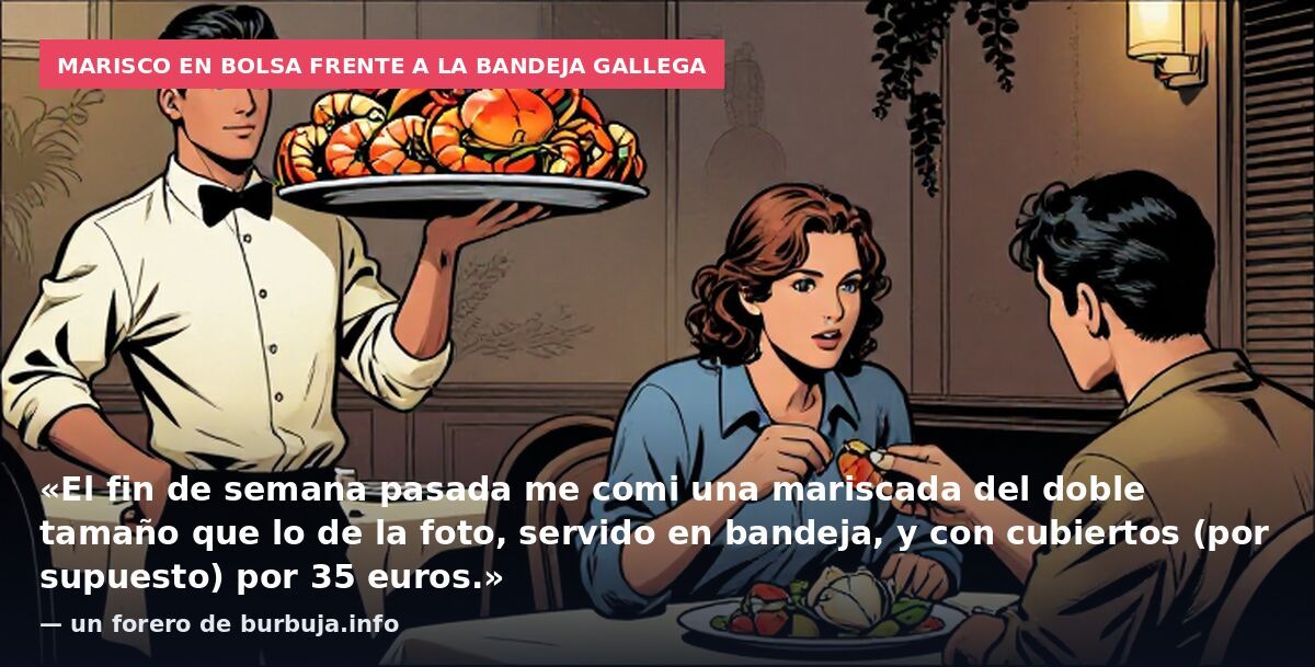 Marisco en bolsa frente a la bandeja gallega: «El fin de semana pasada me comi una mariscada del doble tamaño que lo de la foto, servido en bandeja, y con cubiertos (por supuesto) por 35 euros.» — un forero de burbuja.info