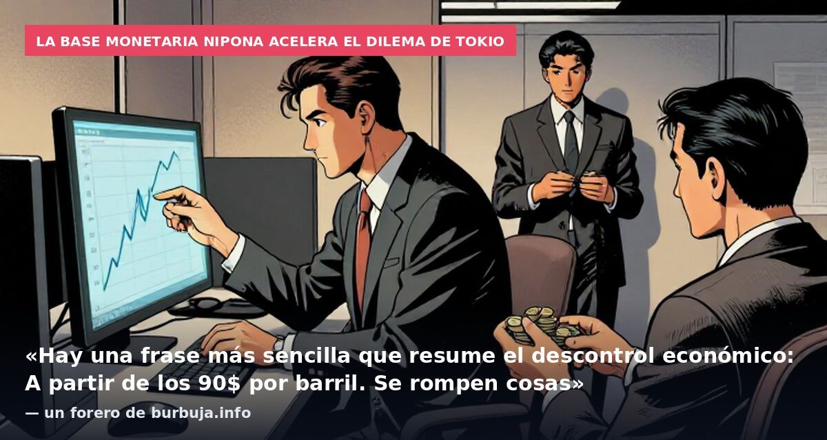 La base monetaria nipona acelera el dilema de Tokio: «Hay una frase más sencilla que resume el descontrol económico: A partir de los 90$ por barril. Se rompen cosas» — un forero de burbuja.info