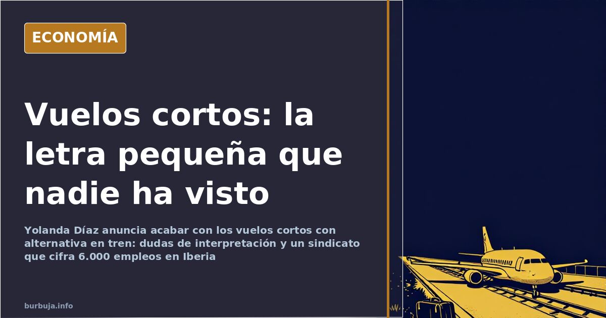 Avión comercial y vía de tren de alta velocidad en ilustración editorial sobre la prohibición de vuelos cortos en España