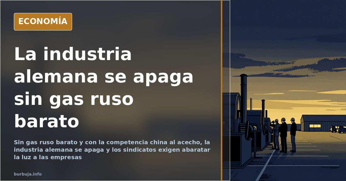 Fábrica alemana con las luces apagadas y siluetas de operarios movilizados por el precio de la energía