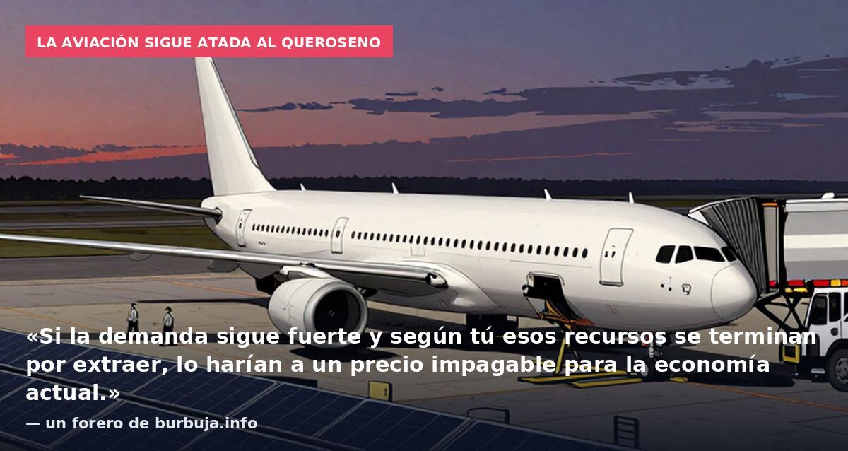 La aviación sigue atada al queroseno: «Si la demanda sigue fuerte y según tú esos recursos se terminan por extraer, lo harían a un precio impagable para la economía actual.» — un forero de burbuja.info