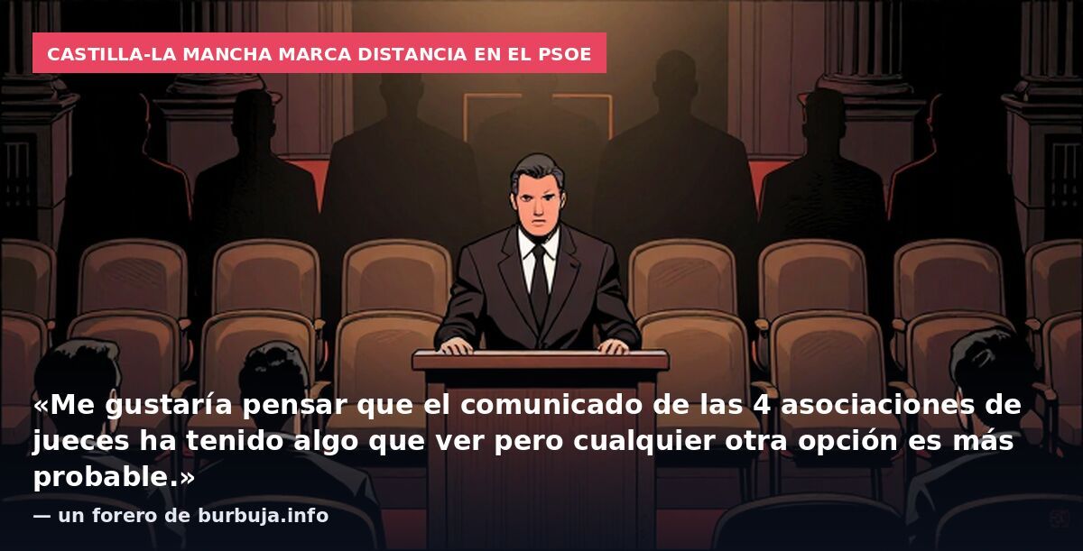 Castilla-La Mancha marca distancia en el PSOE: «Me gustaría pensar que el comunicado de las 4 asociaciones de jueces ha tenido algo que ver pero cualquier otra opción es más probable.» — un forero de burbuja.info