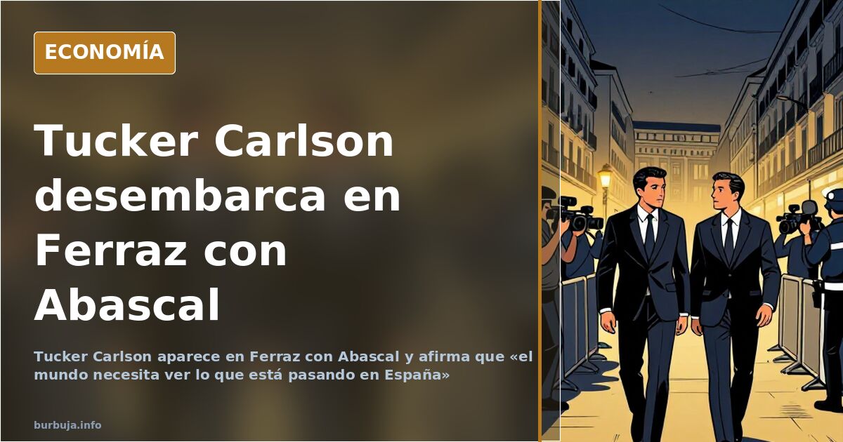 Tucker Carlson y Santiago Abascal junto a la sede del PSOE en la calle Ferraz de Madrid
