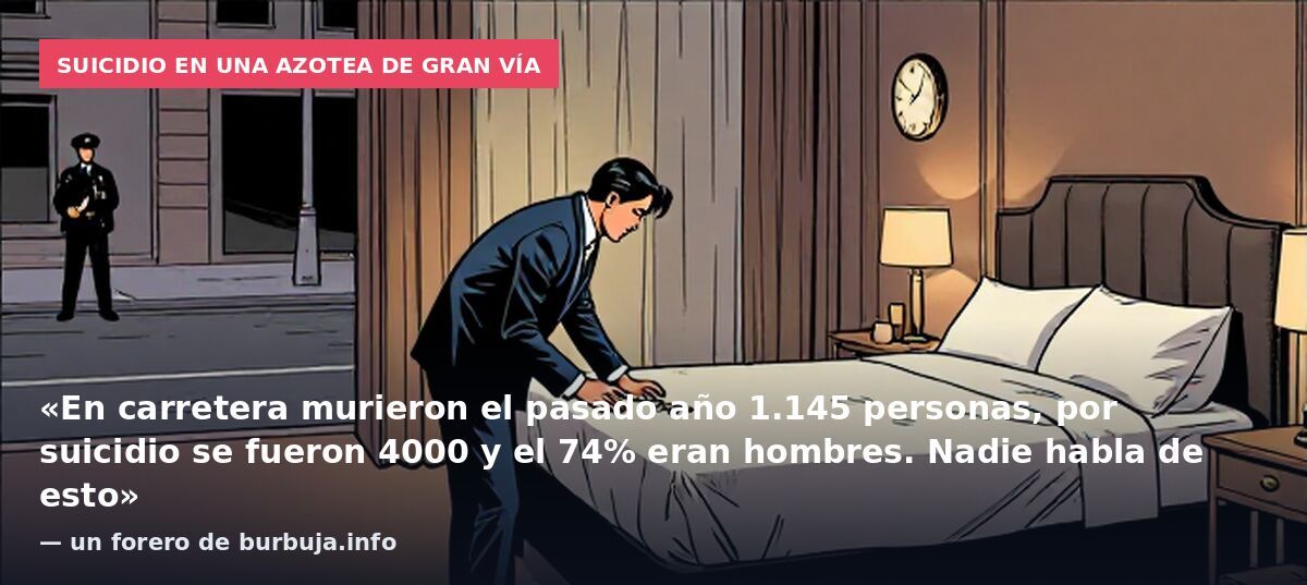 Suicidio en una azotea de Gran Vía: «En carretera murieron el pasado año 1.145 personas, por suicidio se fueron 4000 y el 74% eran hombres. Nadie habla de esto» — un forero de burbuja.info