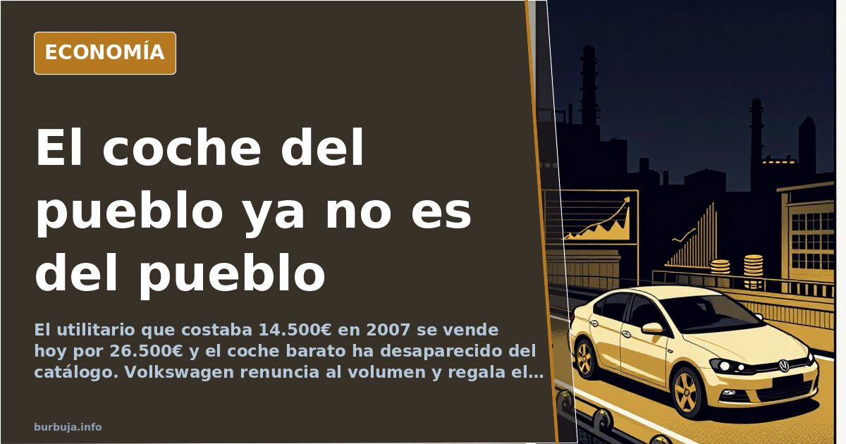 Ilustración editorial de una cadena de montaje de automóviles en declive con gráficos de precios al alza y siluetas de fábric