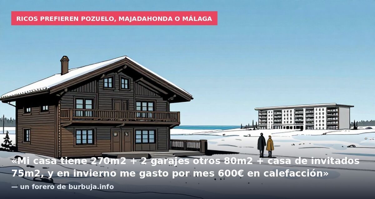 Ricos prefieren Pozuelo, Majadahonda o Málaga: «Mi casa tiene 270m2 + 2 garajes otros 80m2 + casa de invitados 75m2, y en invierno me gasto por mes 600€ en calefacción» — un forero de burbuja.info