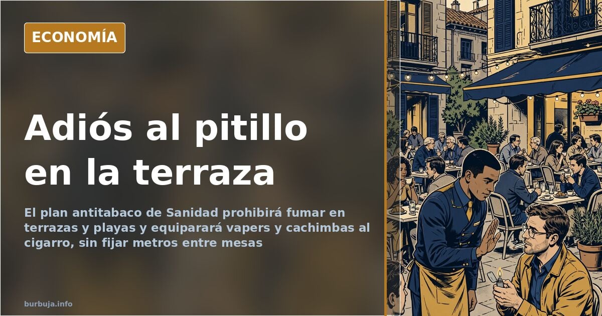 Mesas de una terraza de bar con ceniceros a pleno sol, en el punto de mira de la prohibición de fumar en terrazas de Sanidad