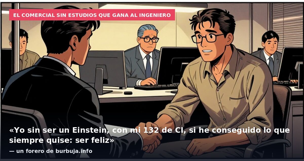 El comercial sin estudios que gana al ingeniero: «Yo sin ser un Einstein, con mi 132 de CI, si he conseguido lo que siempre quise: ser feliz» — un forero de burbuja.info