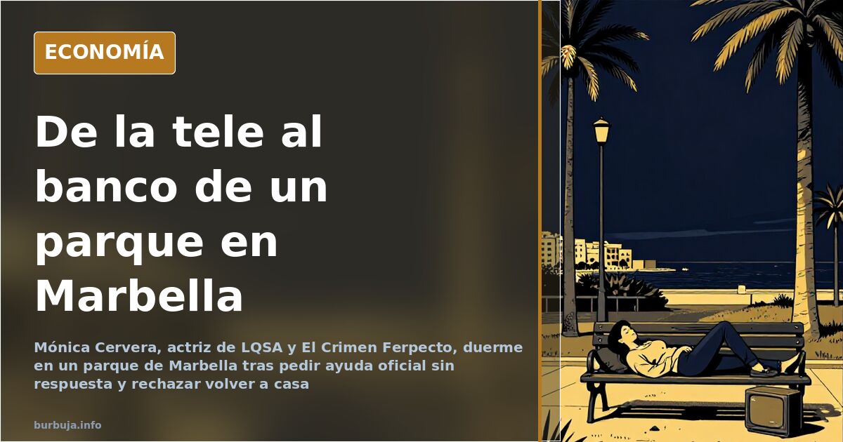 Banco de parque al atardecer con mochila y bolso de cuadros, imagen de la actriz Mónica Cervera sin hogar