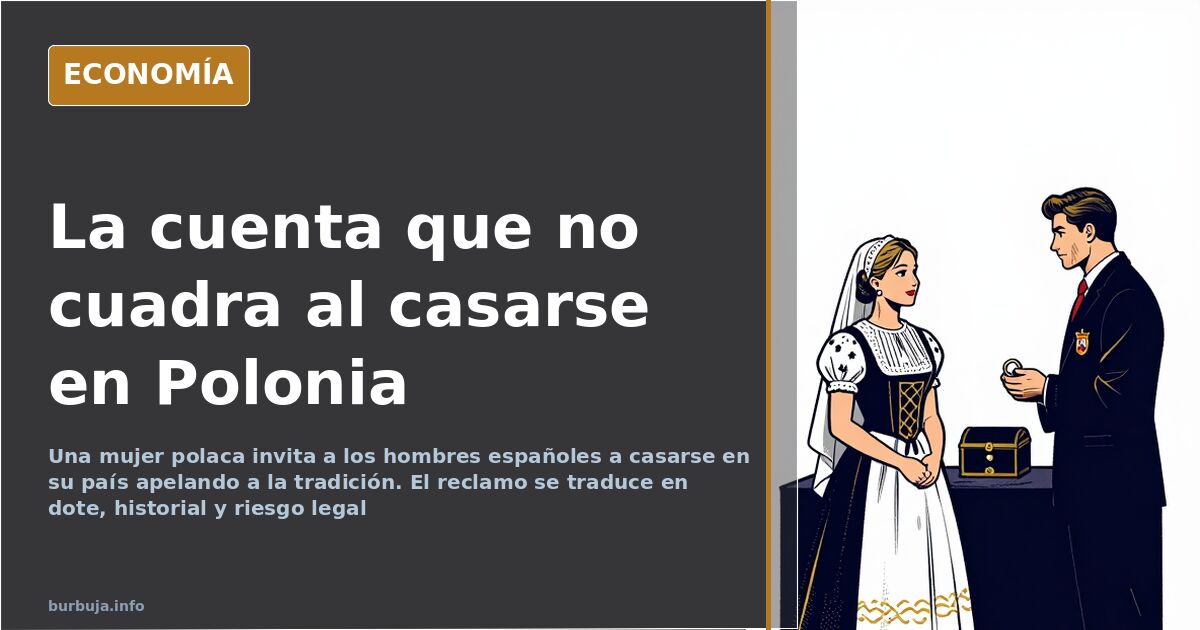 Ilustración editorial de una maleta y un mapa de Europa con Polonia señalada, sobre el cálculo económico de casarse en Poloni