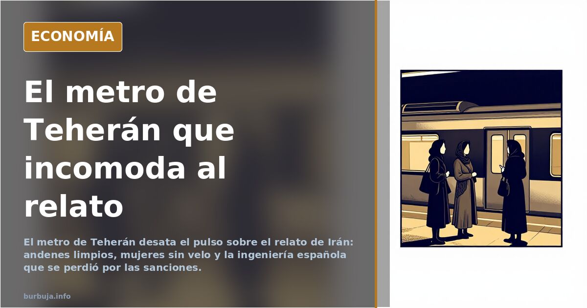 Andén de metro con guías táctiles en el suelo y viajeros sin velo, en una ilustración editorial en azul marino y dorado