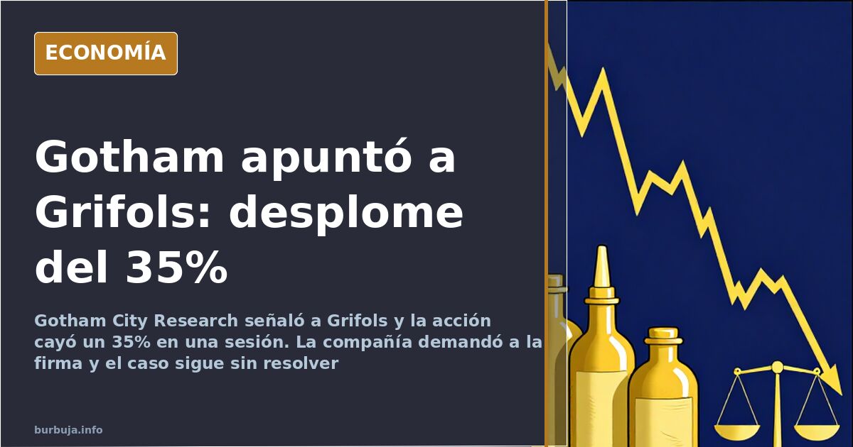 Gráfico bursátil en rojo con la caída de las acciones de Grifols tras el informe de Gotham City Research
