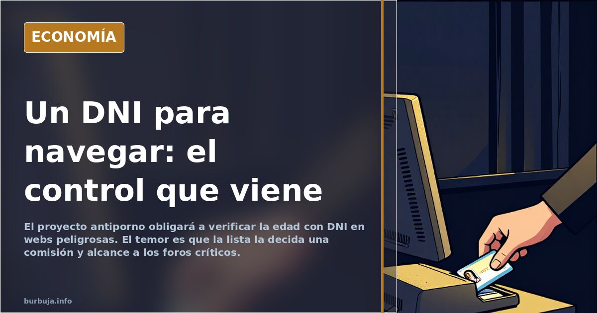Ilustración editorial de un DNI electrónico junto a un candado sobre un teclado, símbolo del control de acceso a internet en 