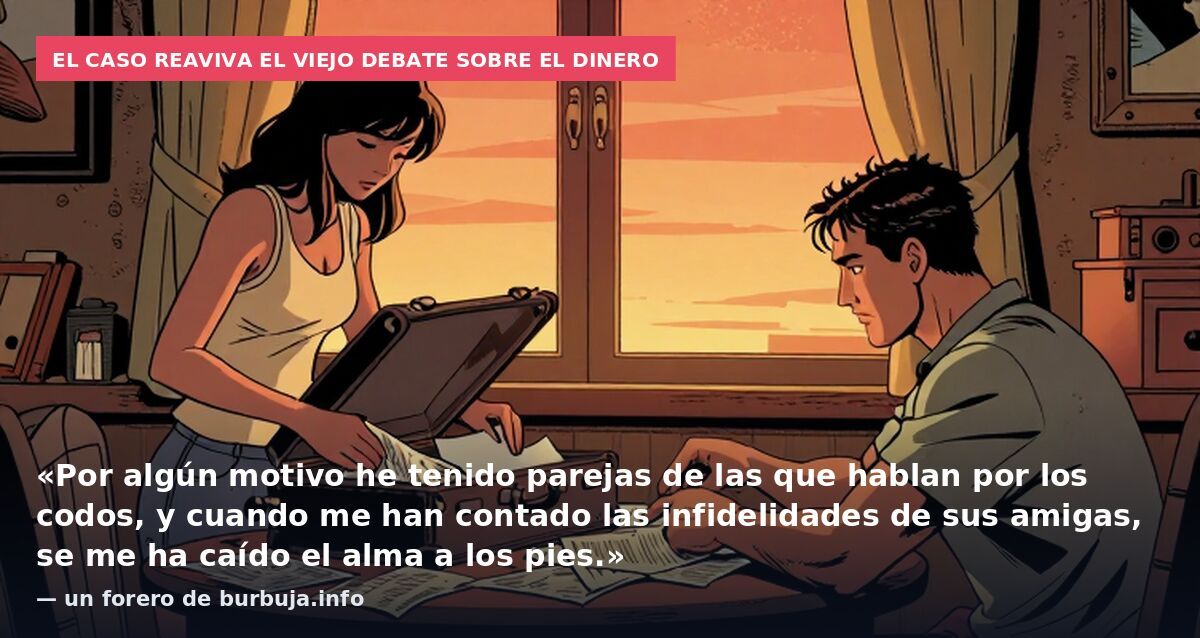 El caso reaviva el viejo debate sobre el dinero: «Por algún motivo he tenido parejas de las que hablan por los codos, y cuando me han contado las infidelidades de sus amigas, se me ha caído el alma a los pies.» — un forero de burbuja.info