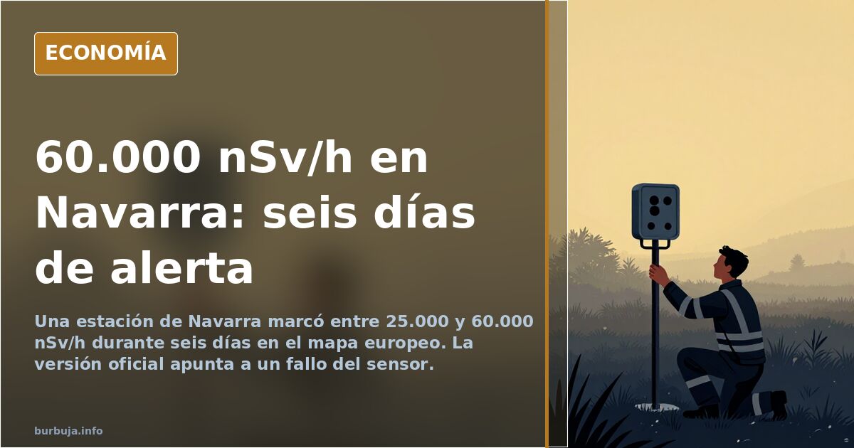 Mapa europeo de vigilancia radiológica con un punto de alta radiación en la frontera entre Navarra y Francia