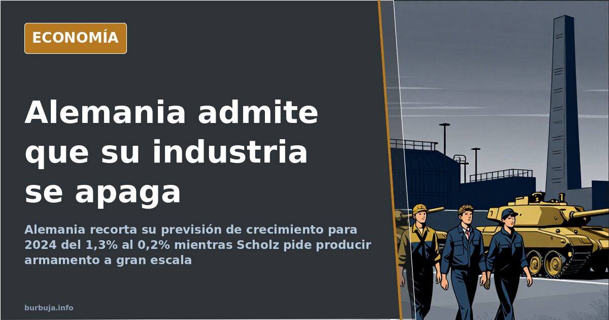 Nave industrial alemana con las líneas de montaje paradas y operarios observando la producción detenida