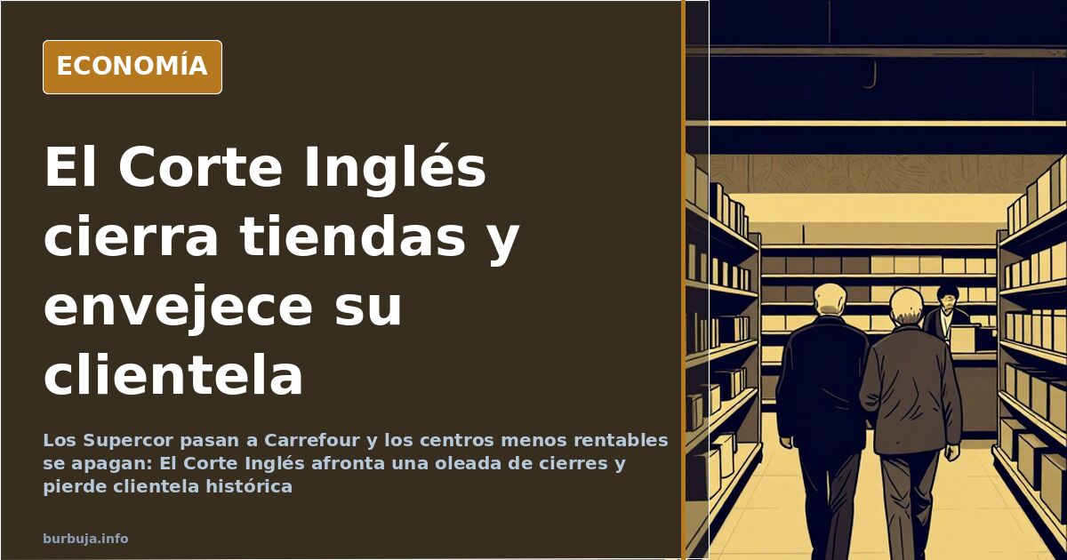 Fachada de gran almacén con persianas bajadas y carteles de liquidación durante la oleada de cierres de El Corte Inglés