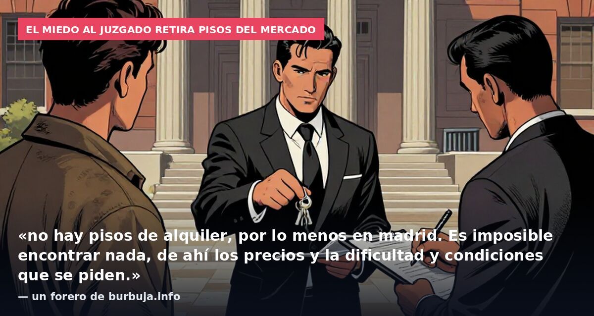 El miedo al juzgado retira pisos del mercado: «no hay pisos de alquiler, por lo menos en madrid. Es imposible encontrar nada, de ahí los precios y la dificultad y condiciones que se piden.» — un forero de burbuja.info