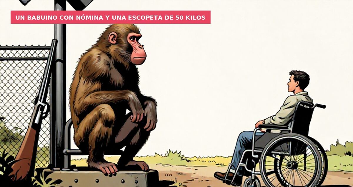 Un babuino con nómina y una escopeta de 50 kilos