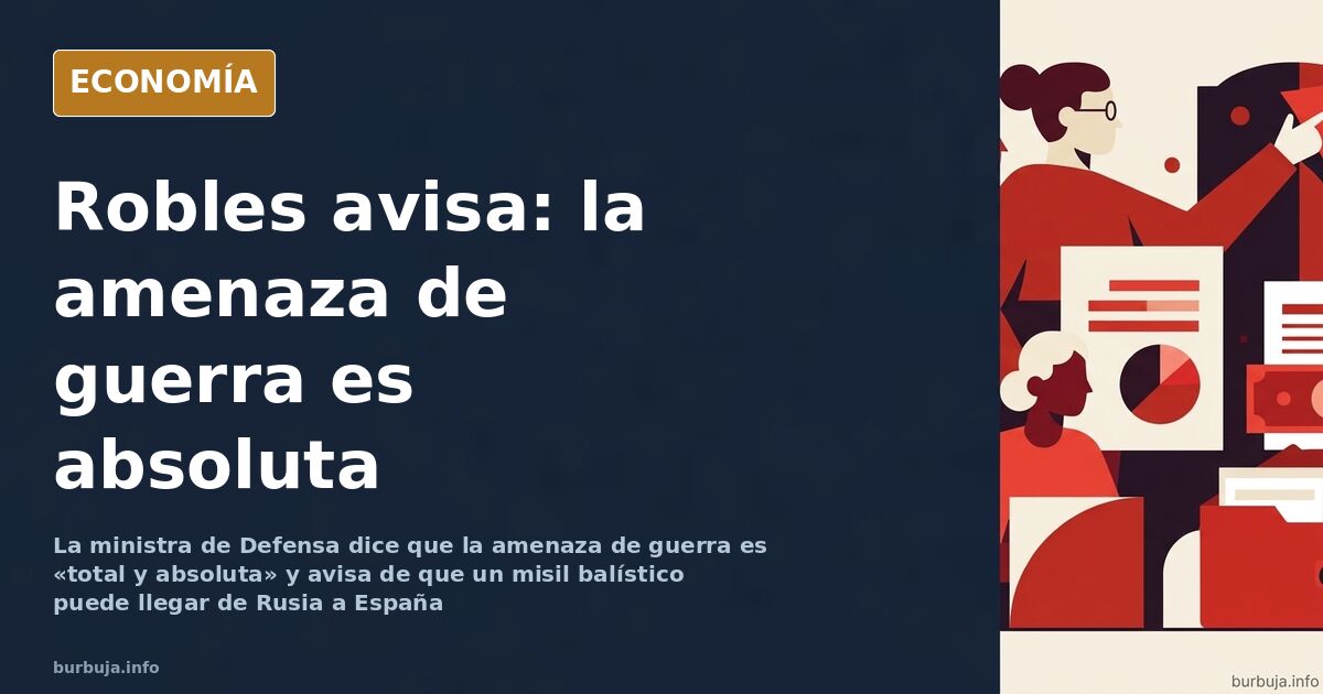 Ilustración editorial de la ministra de Defensa en su despacho, con teléfono y bandera, ante la amenaza de guerra
