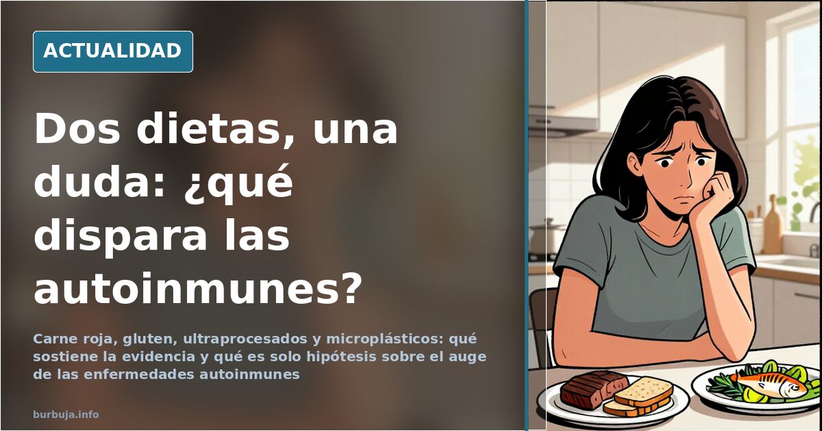 Comparación gráfica de dos pirámides alimentarias sobre una mesa con pan industrial, carne roja y verduras