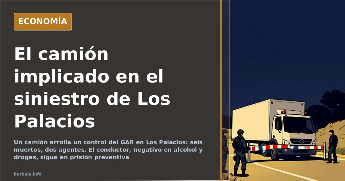 Ilustración editorial de una carretera nocturna con un camión articulado acercándose a un control de la Guardia Civil en Los 