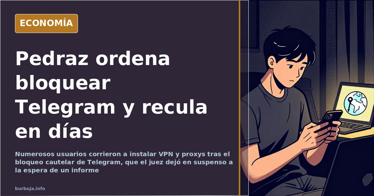 Representación del bloqueo de Telegram en España con smartphone, iconos de VPN y símbolos de operadoras de telecomunicaciones